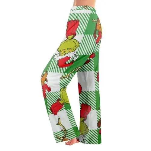 Produktbild: 𝑮𝒓𝒊𝒏𝒄𝒉 Flanellhose Yogahose Stoffhose Damen Winter Weihnachtspyjamas Kinder Schlafanzug Weihnachten Flanell Pyjama Herren Schlafhose Damen Lang Kariert Weihnachts Jogginghose Herren Grün M